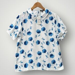 Floral Blue and White Blouse